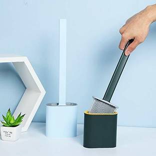Twok Silicon Toilet Brush with Slim Holder Flex Toilet Brush Anti-drip Set with Holder