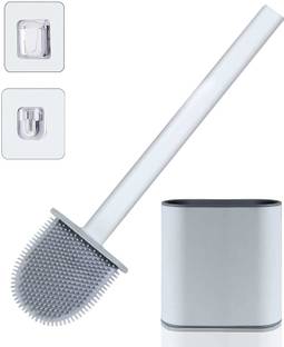 RJK GLOBAL Silicone Toilet Brush with Slim Holder Stand For Bathroom Cleaning with Holder
