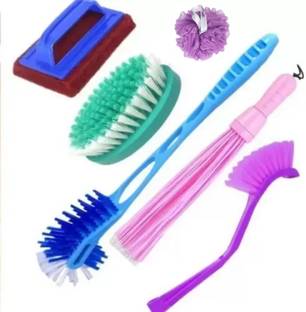Mohprit Plastic Broom Toilet Brush and Bathroom Scrubber Brush Multicolour Set of 6