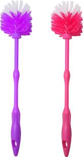 ClickUS Plastic Round Shape Long Handle Toilet Cleaning Brush with Holder Multicolor 2Pc with Holder