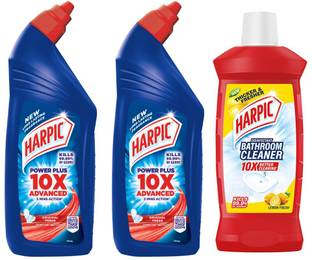 Harpic Toilet Cleaner Original 1L Pack of 2 + Bathroom Cleaner Lemon 1L Liquid Toilet Cleaner