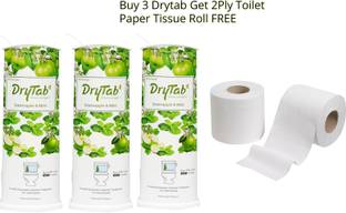Drytab Toilet Cleaner Pack of 3 + 2ply Toilet Paper Tissue Roll 200 Sheets FREE Mint Block Toilet Cleaner