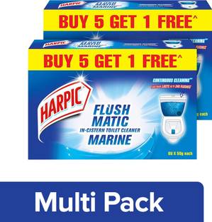 Harpic Flushmatic in-Cistern Aquamarine Block Toilet Cleaner(5 x 50 g) Pack of 2 Aquamarine Block Toilet Cleaner