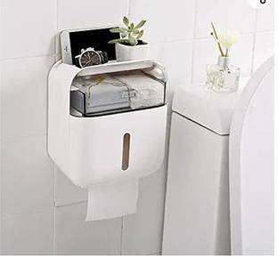 CARNIVAL Self Adhesive(No Drill)Wall Mounted Bathroom Tissue Paper Dispenser With Storage Plastic Toilet Paper Holder