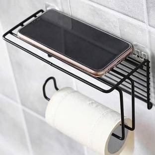 Moxstar 1 Pc Adhesive Toilet Paper Holder with Shelf Tissue Paper Roll Towel Holder Rack Iron Toilet Paper Holder