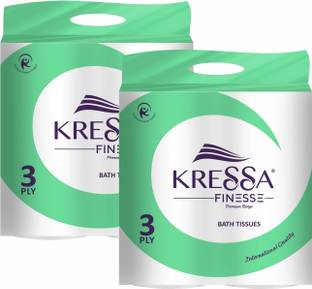 KRESSA 3Ply Toilet Paper - 8 Toilet Paper Rolls x 300 Pulls(2400 Pulls) (Pack of 2) Toilet Paper Roll