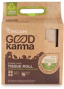 Origami Good Karma 3 Ply Unbleached Toilet Paper- 260 Sheets Per Roll, 4 in 1 pack Toilet Paper Roll