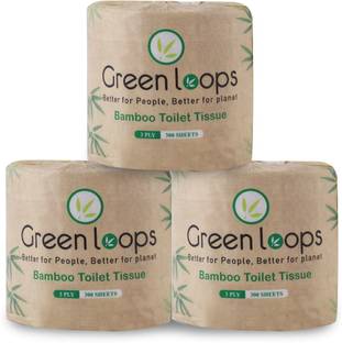 GREENLOOPS Bamboo Toilet Tissue - Pack of 3 Roll (3 ply 300 sheets) Toilet Paper Roll