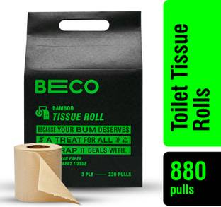 Beco Bamboo Toilet Paper Roll | 220 Pulls X 4 Rolls|Chemical Free, Soft & Absorbent Toilet Paper Roll