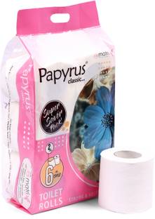 PAPYRUS Roll 6x1-Toilet Roll Bathroom-2 Ply Toilet 6 in 1 Tissue Paper Roll-Pack of 6 Toilet Paper Roll