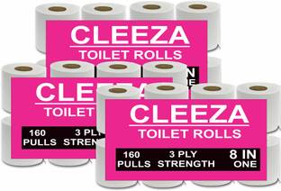 CLEEZA Hygenic Value Toilet Paper Roll Pack of 8 (160 Pulls) Toilet Paper Roll