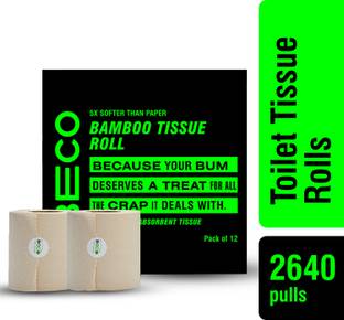 Beco Bamboo Toilet Paper Roll |220 Pulls X 12 Rolls|Chemical Free, Soft & Absorbent Toilet Paper Roll