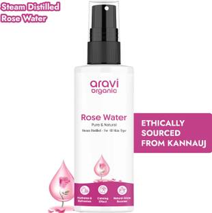 Aravi Organic 100% Pure & Natural Rose Water Steam Distilled Face Spray Toner For Skin & Hair Men & Women