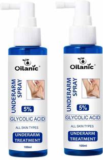 Oilanic 5% Glycolic Acid Underarm Brightening Spray Treatment Men/Women 100ml Pack of 2 Men & Women