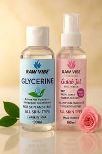 RAW VIBE Glycerine and Rose Water for Skin & Hair | Moisturizing, Alcohol-Free,Non-Sticky Men & Women