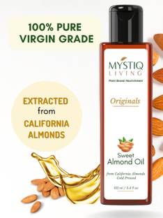 Mystiq Living Sweet Almond Oil (100% Pure & Cold Pressed For Skin, Body & Hair - Odourless