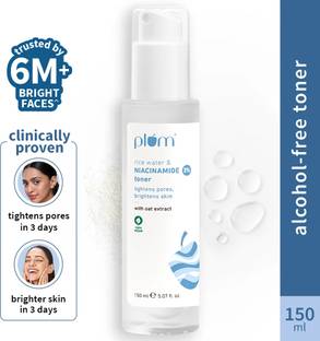 Plum 3% Niacinamide & Rice Water Alcohol-Free Toner, Tightens Pores, Brightens Skin Men & Women
