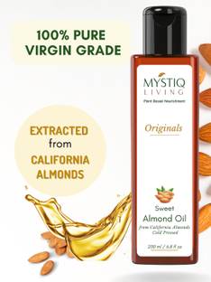 Mystiq Living Sweet Almond Oil | Cold Pressed, Pure and Natural | For Hair, Skin, Face and Body Massage Hair Oil