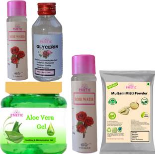 pmetic Aloevera gel, Rose Water,Glycerin, Multani Mitti 100gm Par Pack Men & Women