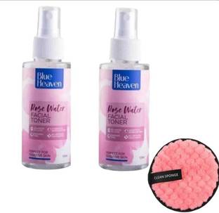 BLUE HEAVEN ROSE WATER (Facial Toner ) 125 ML X 2 pc & Make Up Remover Sponge Women