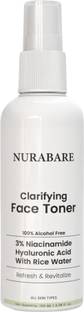NuraBare Rice Water Toner with Niacinamide Alcohol-Free, Tightens Pores, Brightens Skin Men & Women