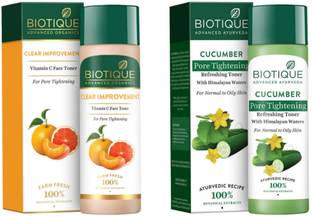 BIOTIQUE Toner 120ml Each - Clear Improvement Vitamin C & Cucumber Pore Tightening Men & Women
