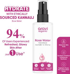 Aravi Organic 100% Pure & Natural Rose Water Steam Distilled Face Spray Toner For Skin & Hair Men & Women