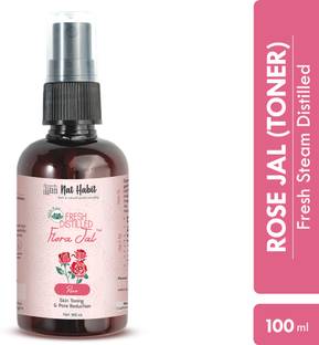 Nat Habit Pure Gulab Jal (Rose Water) | Toner, Face-Mist, Astringent, Body-Spray | Oil-Control, Acne-Control, Hydration, Face CTM | Ayurvedic, Pure & Fresh Made, Steam-Distilled, 100ml (Single Pack) Men & Women