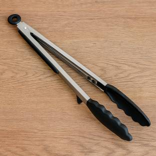 Baskety 12 inch Black Stainless Steel Tongs Silicone Grip Heat Resistant 32 cm Serving Tongs