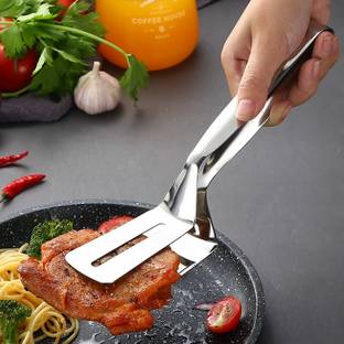 Mobfest Multifunction Cooking Serving Turner Frying Food Stainless Steel Steak Clip 26 cm Utility Tongs