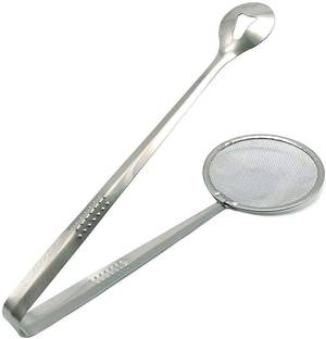 Virtushop STAINLESS STEEL FILTER SPOON WITH CLIP FOOD KITCHEN OIL-FRYING 28 cm NA Tongs