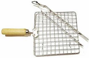 Legion Roasting Net with Steel Tong, Stainless Steel Wire Roaster, Papad Jali,Roti Grill,Chapati Grill Square Roaster Roasting Net with Steel Tong,Stainless Steel Wire Roaster, Wooden Handle with Roasting Net, Papad Jali,Roti Grill,Chapati Grill (Square Roaster+ 1 Tong/Chimta) 25 cm Utility Tongs