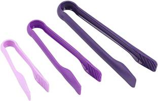YANCI 3 Piece Reusable Plastic Kitchen Serving Tongs, Non-Slip Bread Clip for Cooking, Salad Tongs, Colorful Tongs, Catering & Everyday Use 25 cm, 20 cm, 14.5 cm Serving, Cake, Ice, Biscuit, Steak Tong Set