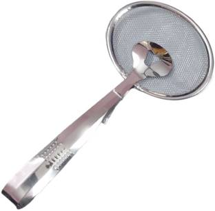 Shoppernation RCHIM 1 Stainless Steel 2 in 1 Fry Tong Oil Filter Chimta Rasgulla Server Oil Strainer 24 cm Utility Tongs
