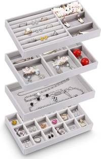 Vinskep 4 Layer Jewelry Box - Stackable Velvet Jewelry Tray For Jewelry Storage Drawer For Drawer, Jewelry Storage Organizers Earring, Necklace Vanity Box