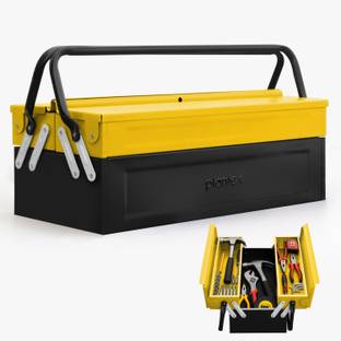 Plantex Metal Tool Box for Tools/Tool Kit Box for Home and Garage/Tool Box Without Tools-3 Compartment (Yellow & Black) Tool Box