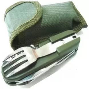 Protos India.Net 7 in 1 Fork Spoon Wine Can Opener Travel tool kit Stainless Steel Multi-Tool Camping & Hiking Folding