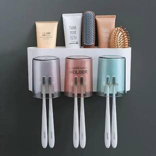 GITROX Toothbrush Holder Wall Mounted for Bathroom, Brush Holder for Bathroom(3 Cup) Plastic Toothbrush Holder