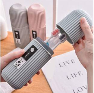 Kienlix 2Pc Capsule Shape Travel Toothpaste Case Plastic Toothbrush Holder