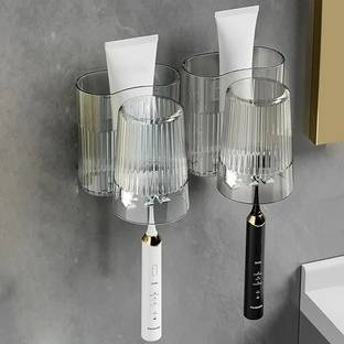 tvAt Wall Mounted Toothbrush Holder Set with Cup and Toothpaste Organizer Plastic Toothbrush Holder
