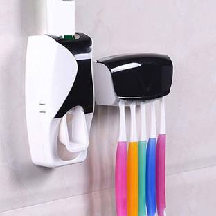 BSRENTERPRISEZ Toothpaste Dispenser & Toothbrush Holders for Bathroom Set with Toothbrush Cover Plastic Toothbrush Holder