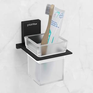 Plantex Crystal 304 Grade Stainless Steel Glass Tumbler Holder for Bathroom Stainless Steel, Glass Toothbrush Holder