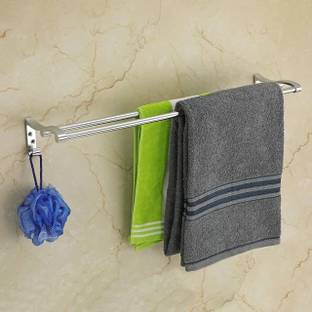 GLOXY 24 Inch 2 Bar Towel Rod with Hook | Bathroom Towel Bar | Durable and Stylish Stainless Steel Toothbrush Holder