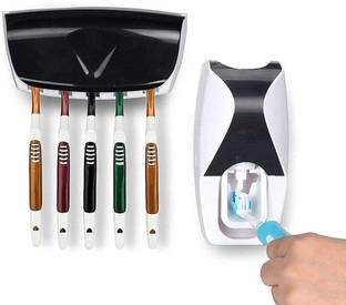Totthar Automatic Toothpaste Dispenser with 5 Bristles Protected Toothbrush Compartment Plastic Toothbrush Holder