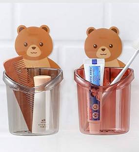 Mahek Teddy Bear Toothbrush Holder Pack of 2 Plastic Toothbrush Holder
