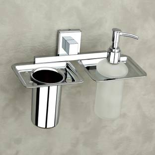 kanjal 304 Stainless Steel Tumbler holder and Glass Liquid handwash Soap dispenser Stainless Steel, Glass Toothbrush Holder