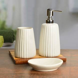 StyleMyWay Ceramic Bathroom Set (1 Liquid Soap Dispenser, 1 Soap Tray ) | Ceramic Toothbrush Holder