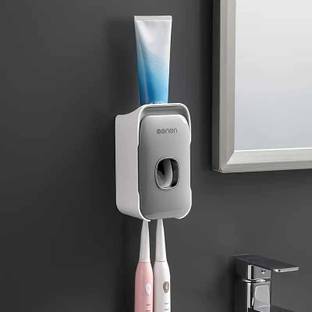 HomeFast Wall-mounted Automatic Toothpaste Dispenser Automatic Toothpaste Squeezer Plastic Toothbrush Holder