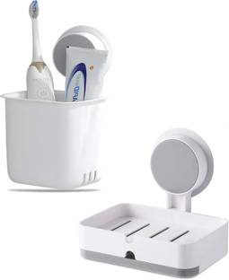 FLASHKITCH Premium Bathroom Combo|Toothbrush Holder & Soapbar Holder Plastic Toothbrush Holder