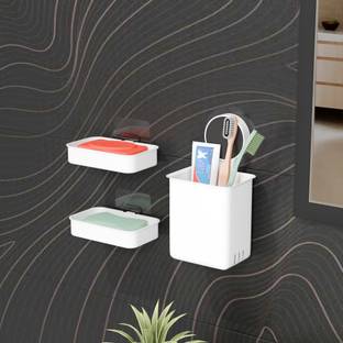 QXORE Multi-Use Toothbrush Holder & Soap Stand Holder for Kitchen Bathroom Plastic Toothbrush Holder